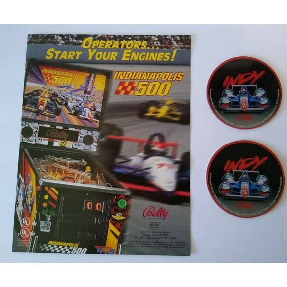 Indianapolis 500 Pinball FLYER & 2 Promos Plastic Coasters Indy Auto Racing NOS - Picture 3 of 4